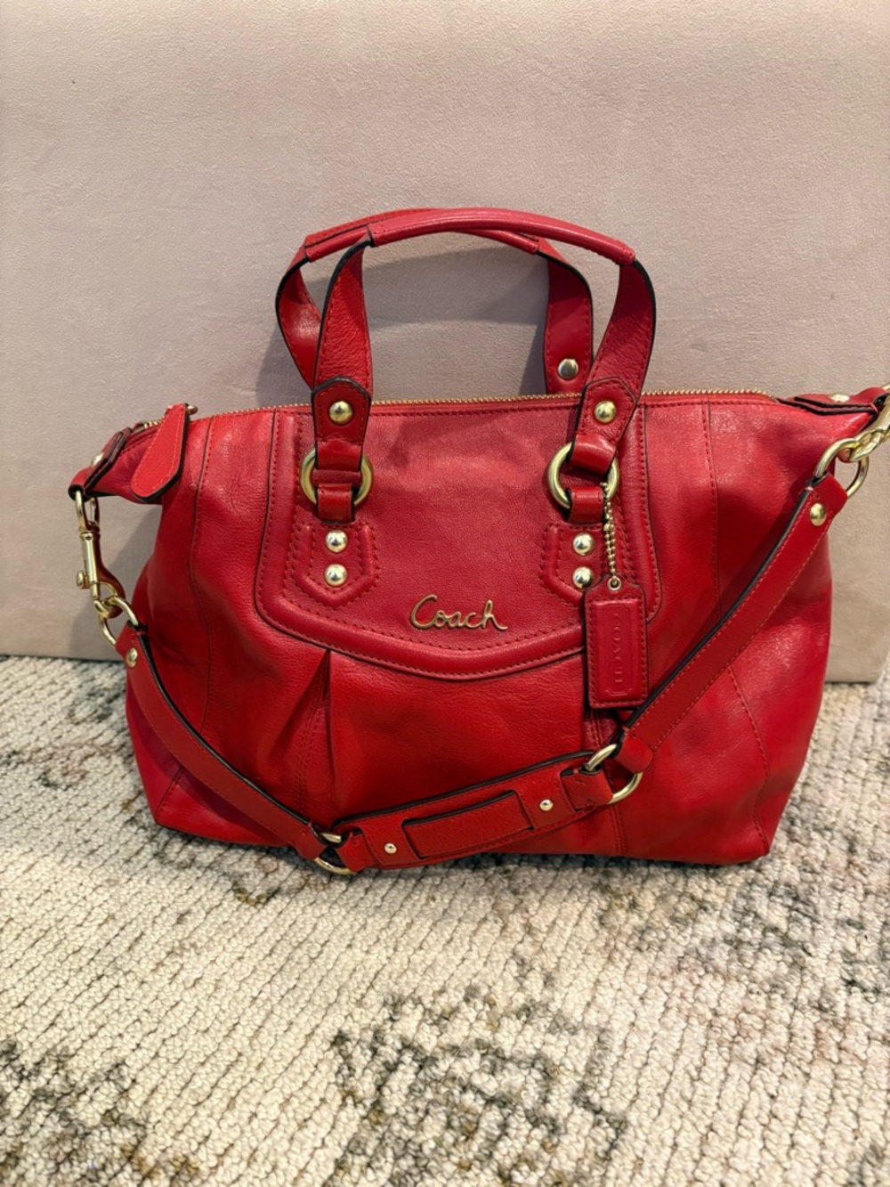 Coach Red Leather Ashley Satchel - Classic Coach Logo